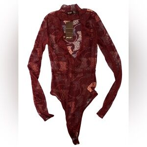 Nasty Gal~Dobby Mesh Bodysuit with Ruffle